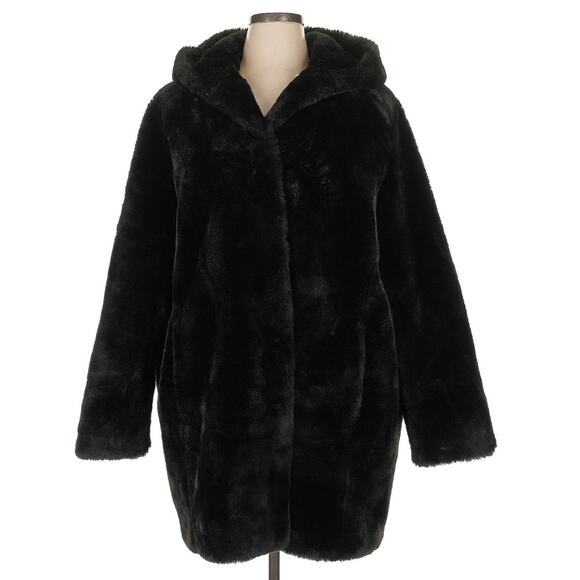 Women DKNY Black Faux Fur Hooded Coat Jacket Pockets Sz XL $380 - Picture 10 of 16